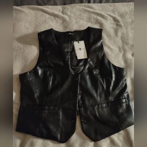 7 For All Mankind Black Faux Leather Vest/Size Large (Women's) NWT